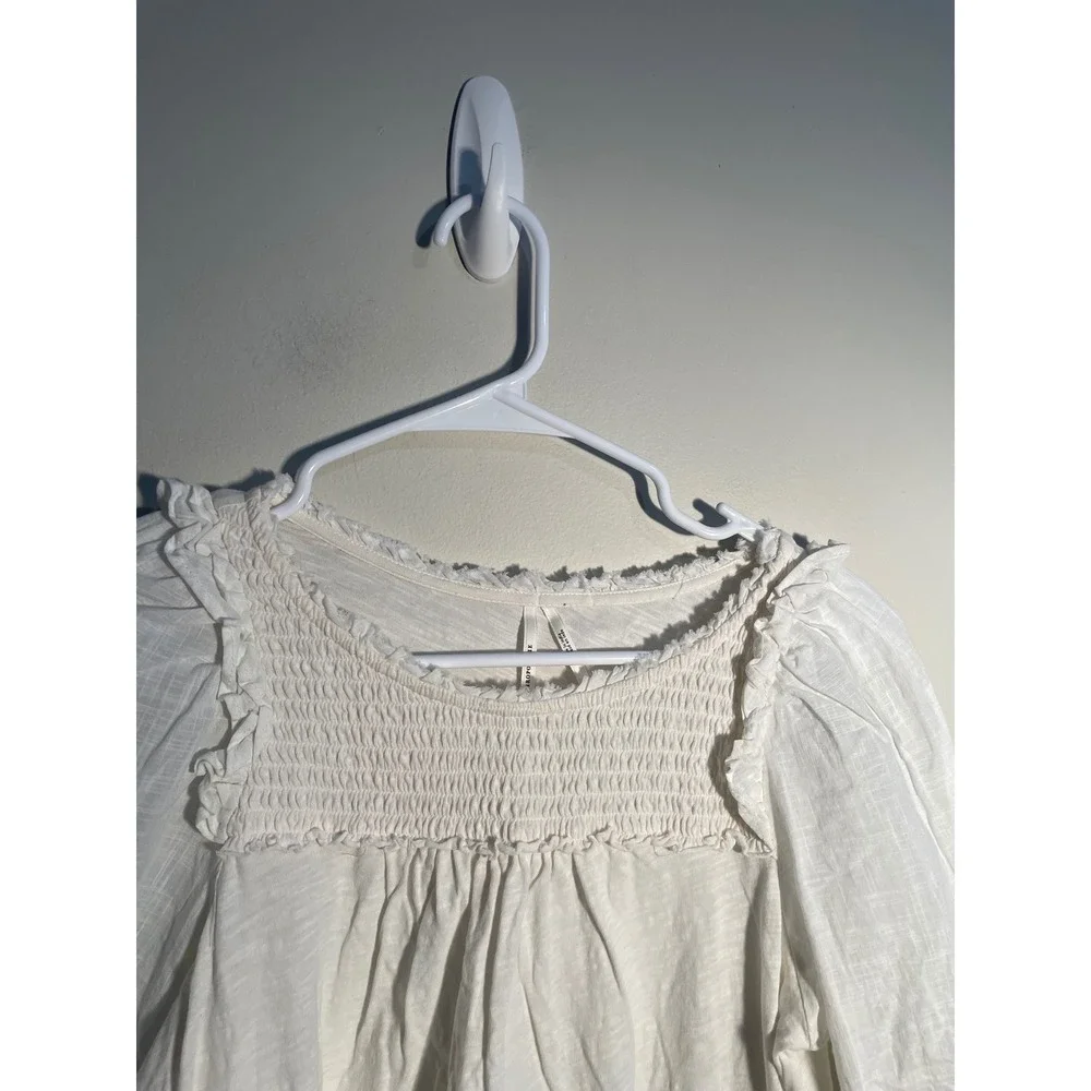 Anthropologie Keri‎ Smocked Top in White Size XS Peasant Cottagecore Feminine